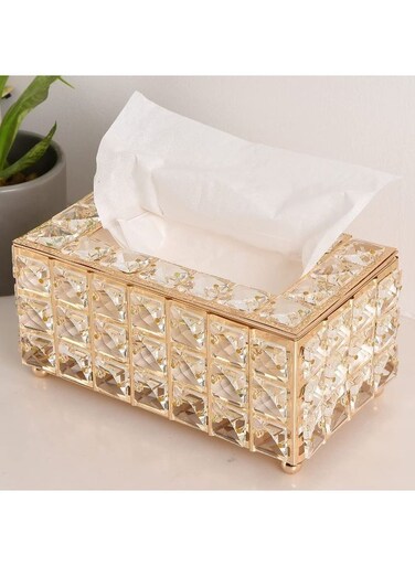 Generic Rectangular Crystal Gold Tissue Holder For Home