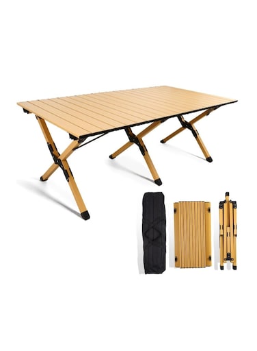 طاولة قابلة للطي مصنوعة من الألومنيوم، خفيفة الوزن، سهلة الحمل، مناسبة للتخييم والنزهات، مزودة بحقيبة حمل، مثالية للاستخدام الخارجي، على الشاطئ والحفلات. المقاس: 120 × 60 سم