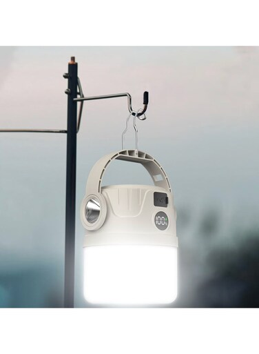 مصباح تخييم شمسي عام، مصباح LED قابل لإعادة الشحن، مصباح محمول متعدد الوظائف، بطارية 1200 مللي أمبير، بنك طاقة USB، شحن بالطاقة الشمسية ومن النوع C، سطوع قابل للتعديل