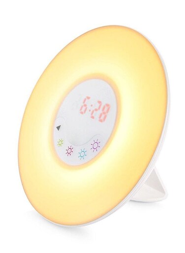 Generic Sunrise Simulation Wake-Up Light 6 Sounds Alarm Clock With Fm Radio White/Yellow