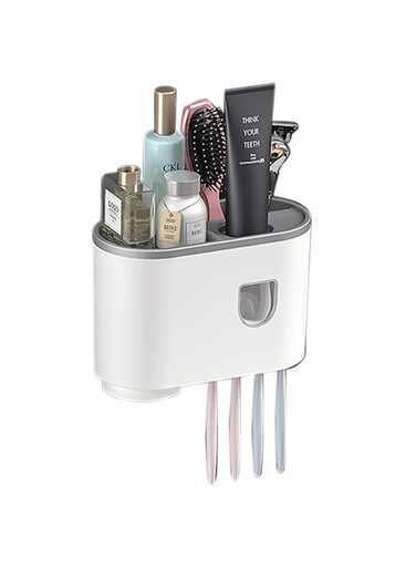 Generic Toothbrush Holder Wall Mounted With Double Automatic Toothpaste Dispenser Squeezer Kit With 1 Cup