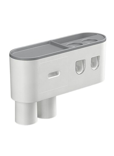 حامل فرشاة أسنان جداري متعدد الاستخدامات مع موزع معجون أسنان أوتوماتيكي مزدوج وضاغط، مزود بكوبين.