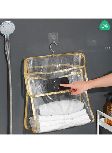 Generic Transparent Bathroom Storage Bag Bathroom Bath Clothes Towel Storage Bag Thickened PVC Waterproof Storage Hanging Bag Size: 39*37*17Cm