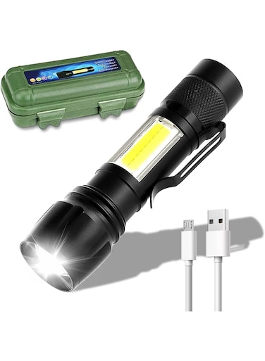 Generic USB Rechargeable LED Flashlight - Zoomable With Telescopic Function Waterproof For Camping And Emergency