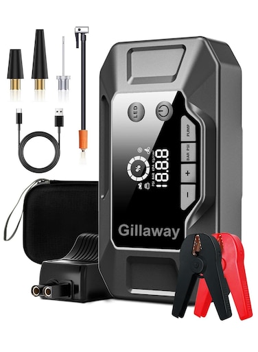 Generic Versatile Car Jump Starter With 150 Psi Air Compressor Portable Battery Pack For 10L Gas And 8.0L Diesel Engines Includes Car Battery Charger LED Light Power Bank And Quick Charge 3.0