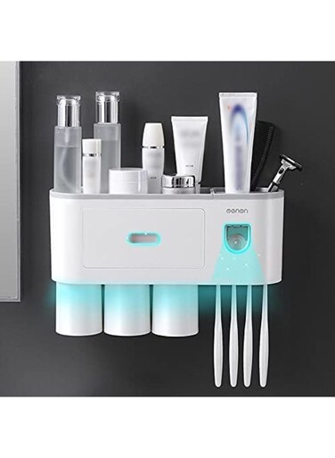 Generic Wall Mounted Toothbrush Holder And Toothpaste Dispenser With 3 Cups