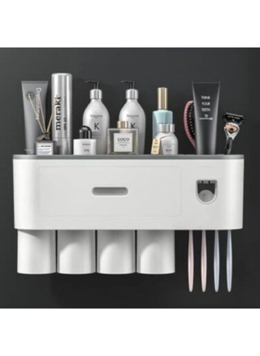 حامل فرشاة أسنان وموزع معجون أسنان جداري عام مع 4 أكواب