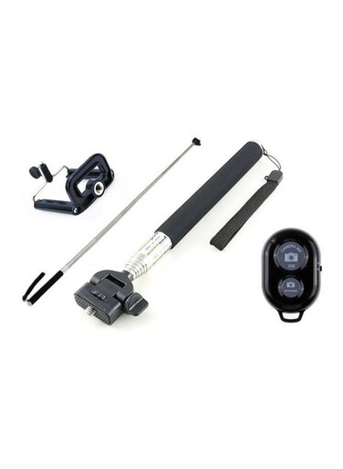 Generic Wireless Selfie Stick With Bluetooth Shutter Remote Black