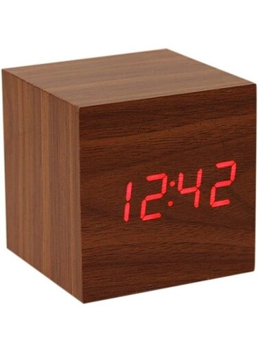 Generic Wooden Electronic LED Time Display 3 Alarm 6.35 Cm Cubic Small Electric Clocks For Bedroom Desk