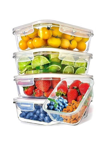 Toshionics Naturals Glass Food Storage Containers 1000 ml BPA-Free Hermetic Glass Storage Box with Lids - Leak-Proof, Reusable Food Storage Box Suitable for Dishwasher, Freezer, Microwave (5)