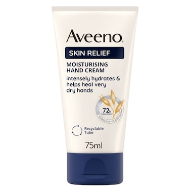 Aveeno Skin Relief Moisturising Hand Cream, With Soothing Triple Oat Complex &amp; Shea Butter, Suitable For Sensitive Skin, Intense Hydration, Helps Relieve Dry and Tight Skin, Unscented, 75ml
