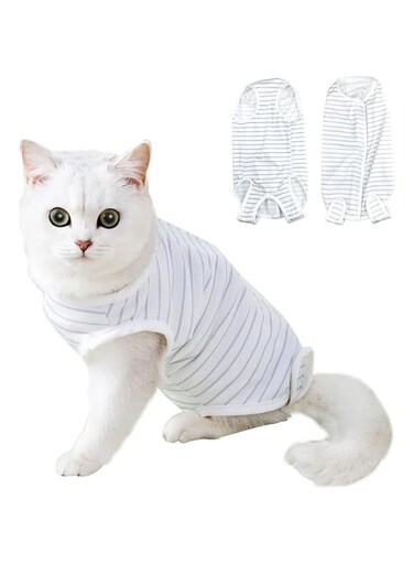 NeoStyle Cat Recovery Suit,Pet Professional Recovery Suit for Abdominal Wounds or Skin Diseases,After Surgery Wear,E-Collar Alternative for Cats (L, Blue stripe)