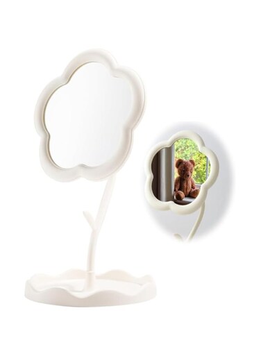 Azonee Flower Makeup Mirror, Portable Touch-Up Mirror for Women's Dresser, Desktop Makeup Mirror for Student Dormitory, Cute Heart Design, White