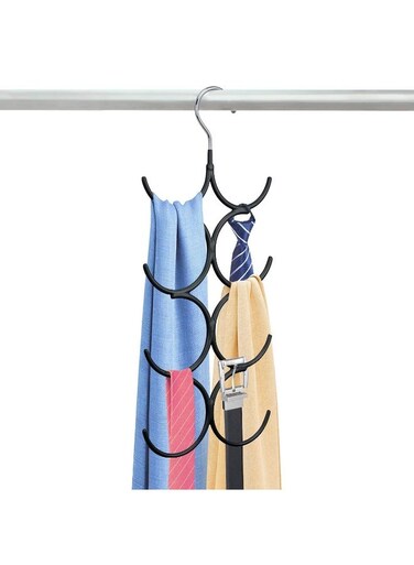Hanger Organizer Holder, No Snag Belt Rack Tie Hanger Sturdy 8 Hook Space Saving Closet Accessory Organizer for Scarves, Ties, Belts, Shawls, Pashminas and Jewelry, Black