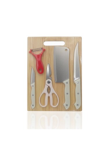 6pcs Deluxe Kitchen Cutting Set RF12943 Stainless Steel Blades with PP Handle Wooden Cutting Board Peeler Non-Stick Non-Slip Stainless Steel Chef Knife Set