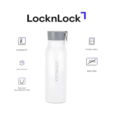 LocknLock Name Tumbler 350ml &ndash; White, Stainless Steel BPA-Free Travel Mug with Spill-Proof Lid