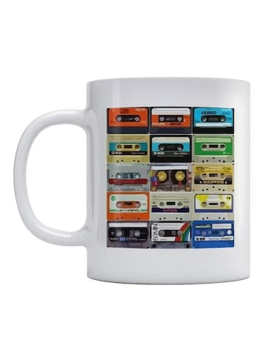 Cassette Printed Coffee Mug White/Blue/Black 350ml