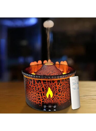 NALACAL Volcano Diffuser, Essential Oil Diffuser 300ml Volcano Humidifier with Flame &amp; Volcano Mist Mode, 2 Colors, Timer, Auto Shut-Off, Remote Control, Flame Diffusers for Home Bedroom Black