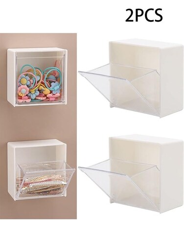 Cotton Pad Holder &amp; Dispenser, Wall Mounted Storage Bag with Storage Case, with Non-Adhesive Sticker, For Cotton Balls, Dental Floss, Bobby Clips, Rubber Bands, Clips (8.5cm x 4.6cm x 8.5cm)2PCS