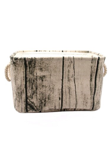Stylish Tree Stump Design Wood Grain Rectangular Storage Basket Washable Cotton Fabric Nursery Hamper with Rope Handles, Decorative and Convenient for Kids Rooms (Small)