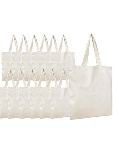 BagzDepot Plain Cotton Canvas Tote Bags - Pack of 12 - One Size - Natural