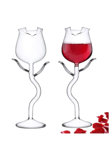 Rose Glass Goblet Set, 2 Pcs Crystal Flutes for Flower Drinkware, Suitable Gift for Housewarming, Weddings &amp; Birthdays