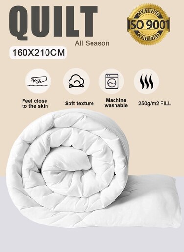 Duvet,Hypoallergenic All-Season Duvet - Soft Comforter with Antibacterial Finish   White Minimalist Design   160x210cm Single Bed Quilt