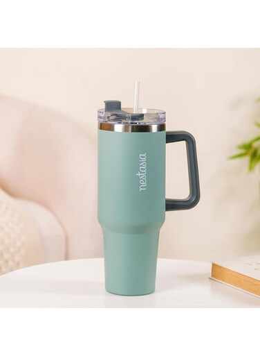 Nestasia 1.2 litre Tumbler with Handle Straw &amp; Lid   Insulated Reusable Stainless Steel Water Bottle