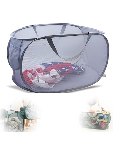 NALACAL Mesh Pop-up Laundry Hamper, Collapsible Laundry Basket, Sturdy Mesh Laundry Hamper Basket Bag, Pop up Basket with Side Pocket for Laundry Room, Bathroom, Kids Room, College Dorm or Travel