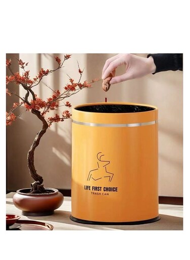 Kitchen Garbage Bin, Bathroom Wastebasket, Plastic Large capacity Trash Can, Living Room Kitchen Bathroom Round Waste Bin, Air Pressure Adsorption (Orange, 16L)