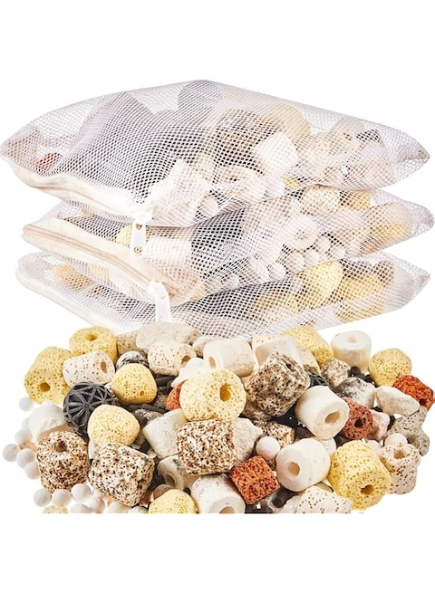 NALACAL 3 Bags Aquarium Filter Media, Bio Balls Aquarium Filter Media with Mesh Bag, Ceramic Rings for Aquarium Filter Pond and Fish Tank, Aquarium Filter Accessories Decorations, 1500 g Total