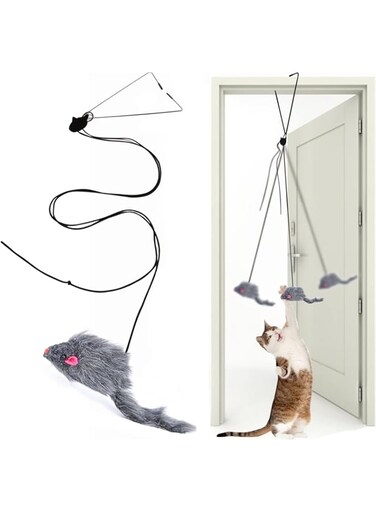 Interactive Cat Feather Toys,Retractable Teaser Toy ，Hanging Interactive Toys for Indoor Cats Kitten Play Chase Exercise, Kitten Mental Exercise Toys (1 Pack)