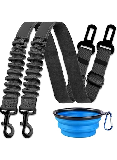 2 Pcs Dog Seat Belt And 1Pcs dog bowl Retractable Dog Car Harness Adjustable Dog Seat Belt for Vehicle Nylon Pet Safety Seat Belts Heavy Duty &amp; Elastic