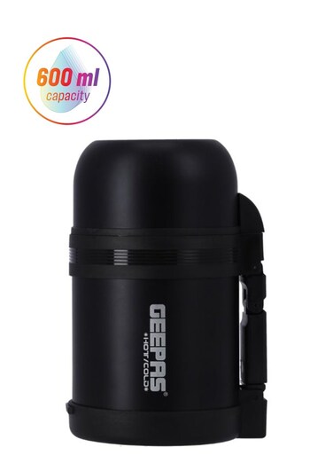 Vacuum Insulated Flask Leak Proof Stainless Steel Double Walled Thermal Mug for Hot or Cold Drink 0.6L Silver/Black