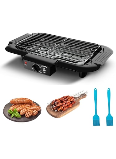 QUEENADA Electric Grill - Indoor/Outdoor Smokeless Grill, Variable Temperature Control, Non-Stick Plate, Easy to Clean, Dishwasher Safe, for Camping, BBQ Party, Multi-function Electric BBQ Grill