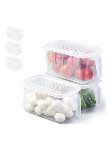 SKY-TOUCH 6pcs Refrigerator Organizer, Stackable Plastic Kitchen Food Storage Containers with Lids and Handle for Fruits Vegetables, Freezer Safe Boxes, Transparent