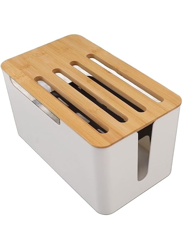 Cryfokt Wooden WiFi Router Storage Box, Multi Hole Bit Router Shelf WiFi Modem Shelf Wireless Router Rack WiFi Storage Box Power Strip Cable Management Hider Organizer for Room