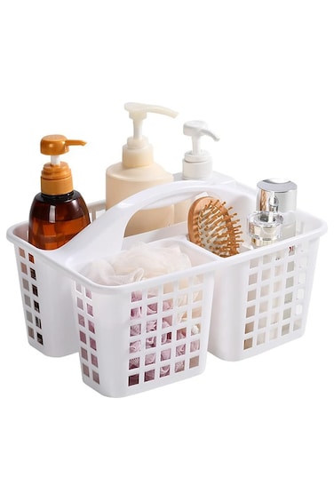 Portable Shower Caddy Basket with Compartments Cleaning Supplies Organizer with Handle Plastic Storage Divided Tool Bin for Bathroom, Bedroom, Kitchen, College Dorm, Garden, Under Sink, White