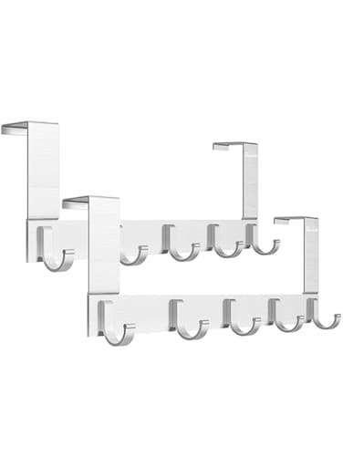 Anjuer Multi-Purpose 5 Hooks Door Hooks Clothes Hooks for Towels, Keys, Hats, Robes, Handbags, Coats - Aluminium Alloy, Silver