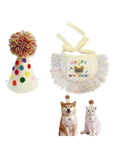 Wisfunlly Pet Dog Cat Birthday Hat Scarf Set, Pet Birthday Party Decorations Set, Cute Cotton Dog Bib Scarf and Birthday Hat, Puppycat Birthday Bandana Scarf and Party Hat, Cat Dog Princess Costumes