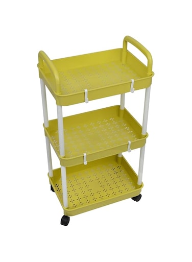 MEISHIDA 3-Tier Plastic Rolling Utility Cart, Multi-Purpose Storage Trolley for Office, Living Room, Kitchen - Movable Storage Shelf with Wheels (Yellow)