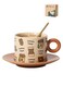 Microwave - Safe Brown Ceramic Coffee Cup With Saucer And Spoon - Adorable Coffee - Themed Patterns For Daily Use