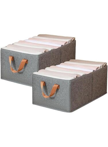 DYOLOKW Drawer Organizer Clothes, 2 Pack Foldable Storage Cubes for Closet, Fabric Baskets Storage Bins Dresser Drawer Dividers for Clothes, Socks-Grey