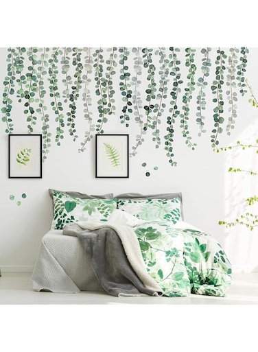 Green Plants Eucalyptus Wall Sticker Vine Leaves Wall Decal Removable Watercolor Wall Art Decor Peel and Stick Wall Sticker Murals Decoration for Home Nursery Living Room (7 Sheets,11.8 x 35.4 Inch)
