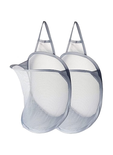 OneNine Hanging Laundry Hamper Bags, 2pcs Breathable Mesh Laundry Basket with Wall Mounted Self Adhensive Hooks, Collapsible Dirty Clothes Hamper Basket for Laundry Room, Closet, Bathroom, Travel Use