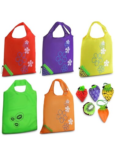 5 Pcs Cute Reusable Grocery Bags in Pouch - Fruit Shaped Reusable Bags With Handles Reusable Shopping Bags Foldable Fruit Tote Bag Washable Grocery Bags - Foldable Reusable Shopping Bag Folding Bags