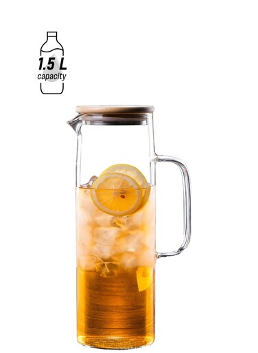 Glass Carafes Glasses Water Jug Container Water Pitcher With Bamboo Lids (1500ml)