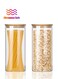 Set of 2- 1200 ML Borosilicate Round Glass Food Storage Jar With Bamboo Lid for Candy Cookie Rice Sugar Flour Pasta Nuts