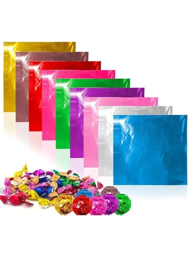 Sunscreen 900 Pcs Chocolate Candy Wrappers, 9 Colors Aluminium Foil, Lolly Paper Food Candy, Food Safe and Non Toxic, for Homemade Sweets, Lollipops, Also for DIY, Art, Crafts, 4 x 4 Inches