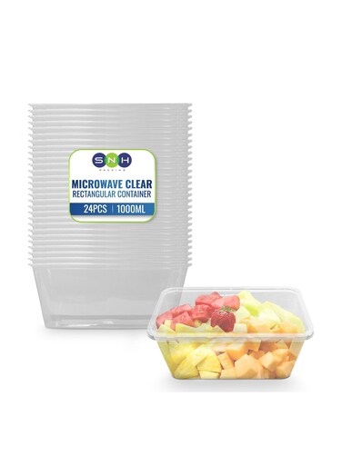 Packing 24 Pack Clear Rectangular 1000ml Microwave-Safe Food Containers with Lids Transparent Plastic Meal Prep and Food Storage Boxes Reusable Lunch and Takeaway Containers